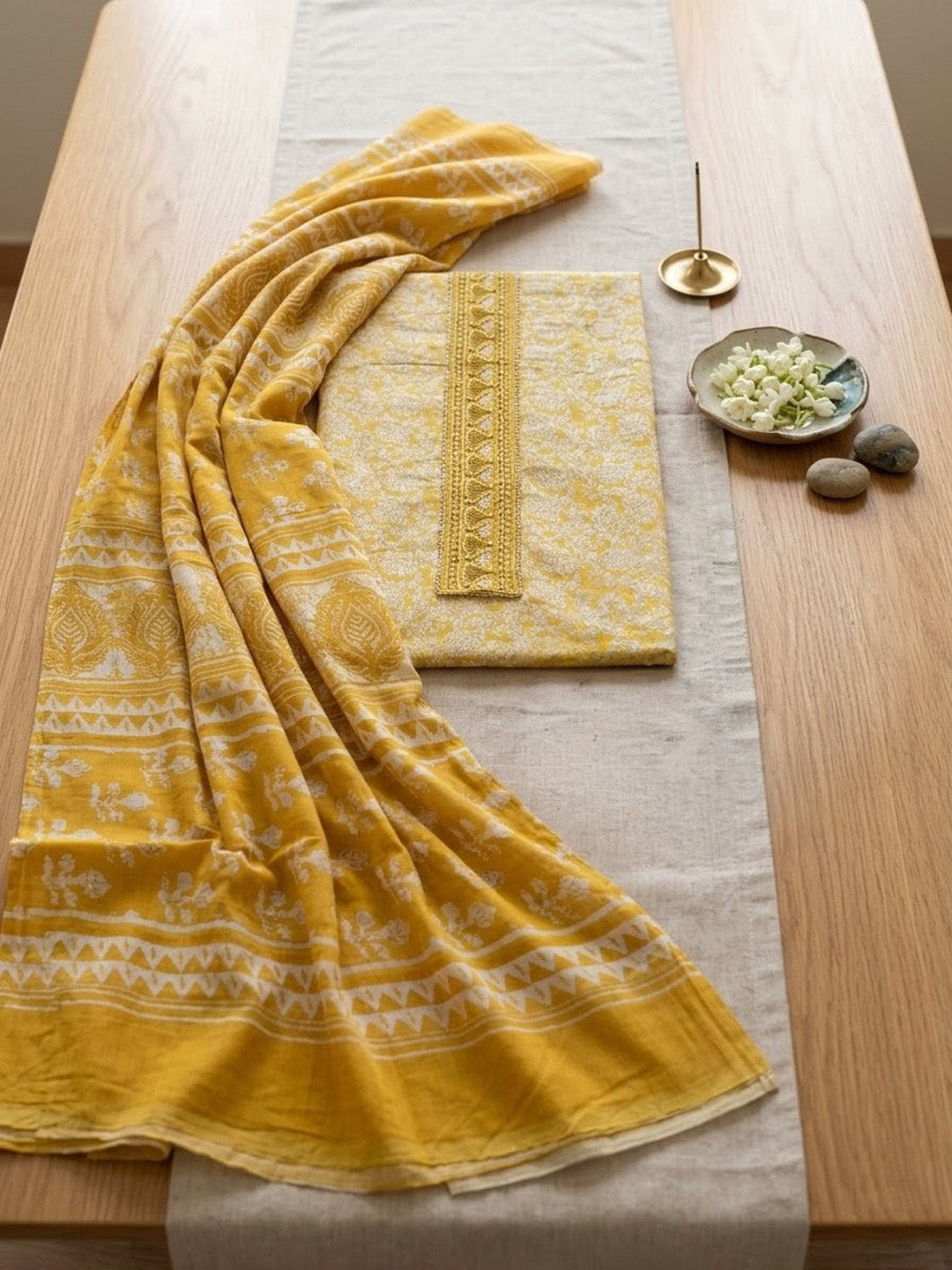 Embroidered Cotton Blend Unstitched Suit With Pant &amp; Dupatta