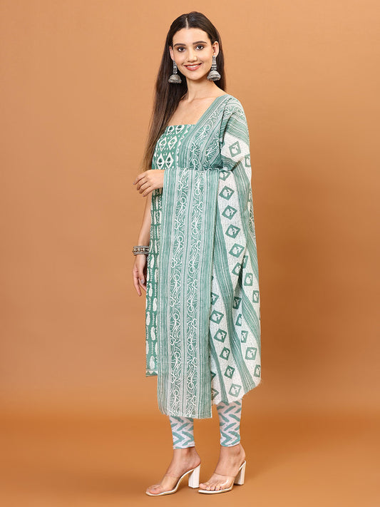 Neck Patti Printed Cotton Unstitched Suit Piece With Dupatta