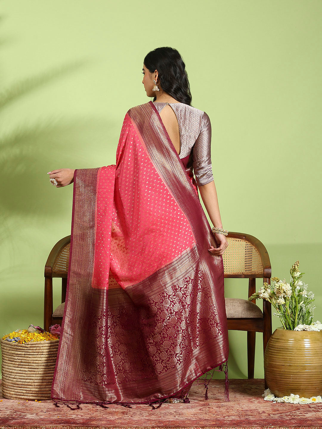 Plain Crepe Saree