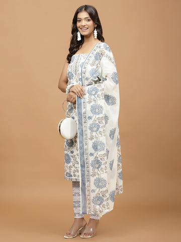 Neck Patti Cotton Blend Unstitched Suit With Dupatta