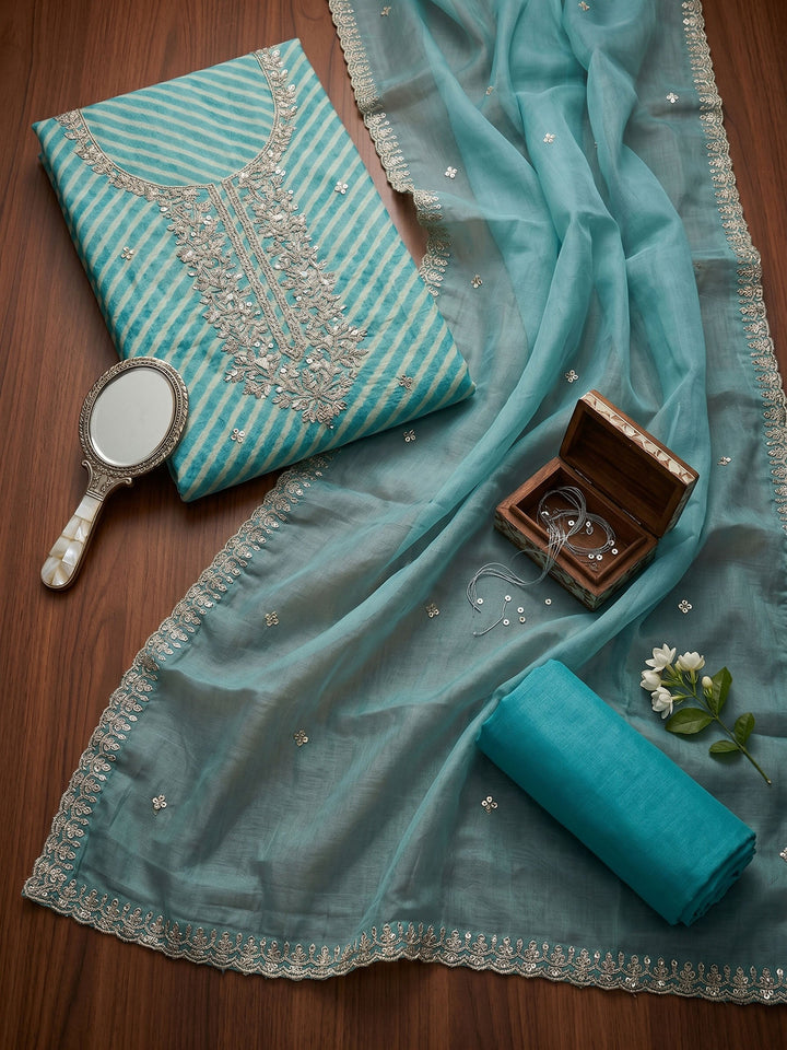 Neck Embroidered Organza Unstitched Suit With Dupatta