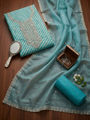 Neck Embroidered Organza Unstitched Suit With Dupatta