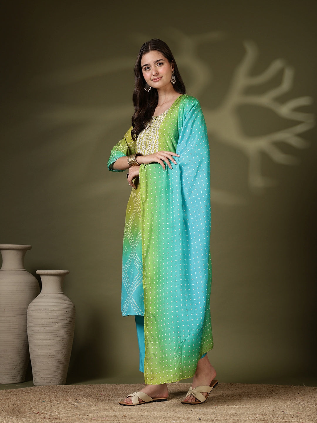Printed Muslin Kurta With Pant &amp; Dupatta