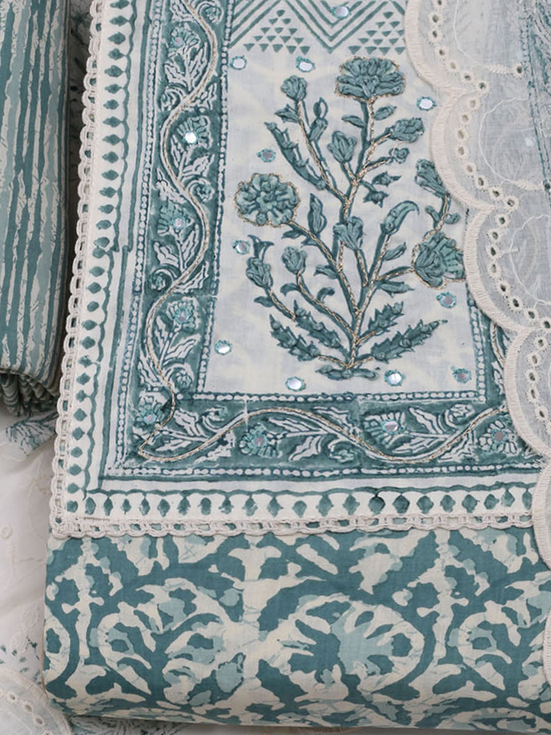 Printed Cotton Blend Unstitched Suit With Dupatta