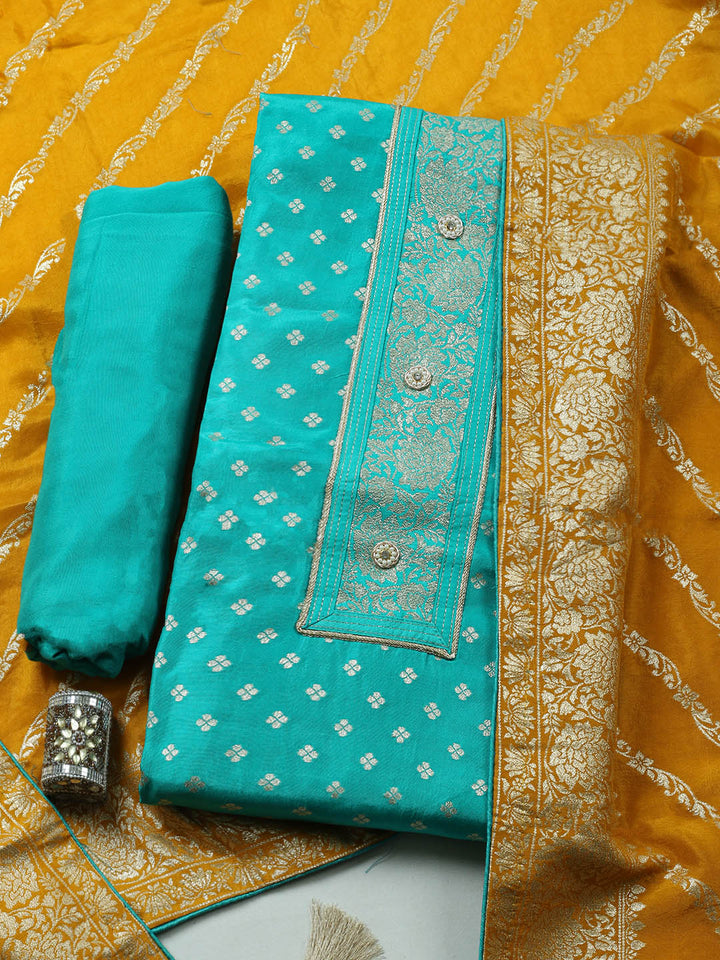 Woven Design Chanderi Unstitched Suit With Pant &amp; Dupatta