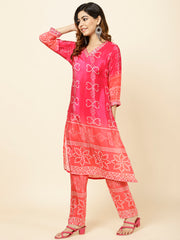 Bandhani Printed Crepe Kurta With Pants