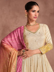 Embroidered Art Silk Suit With Pant & Dupatta