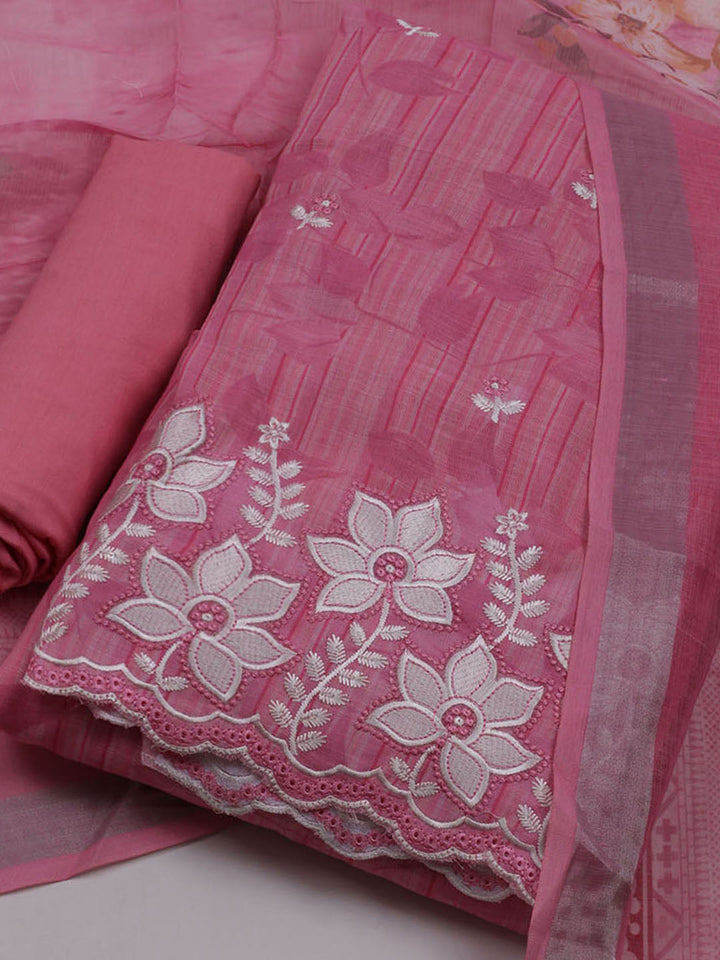 Neck Embroidered Cotton Blend Unstitched Suit With Dupatta