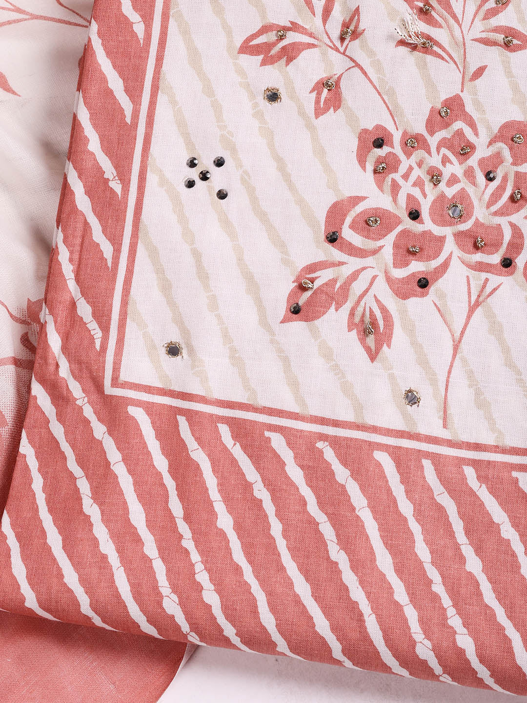 Printed Cotton Blend Unstitched Suit With Dupatta