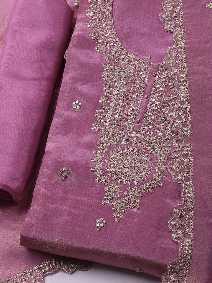 Embroidered Organza Unstitched Kurta With Pant &amp; Dupatta