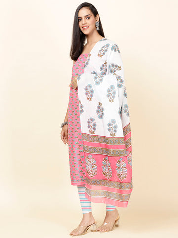 Printed Cotton Unstitched Suit Piece With Dupatta