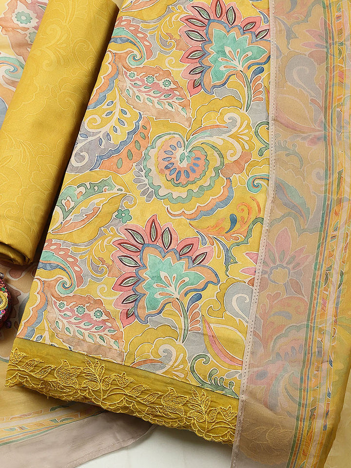 Embroidered Cotton Blend Unstitched Suit With Pant &amp; Dupatta
