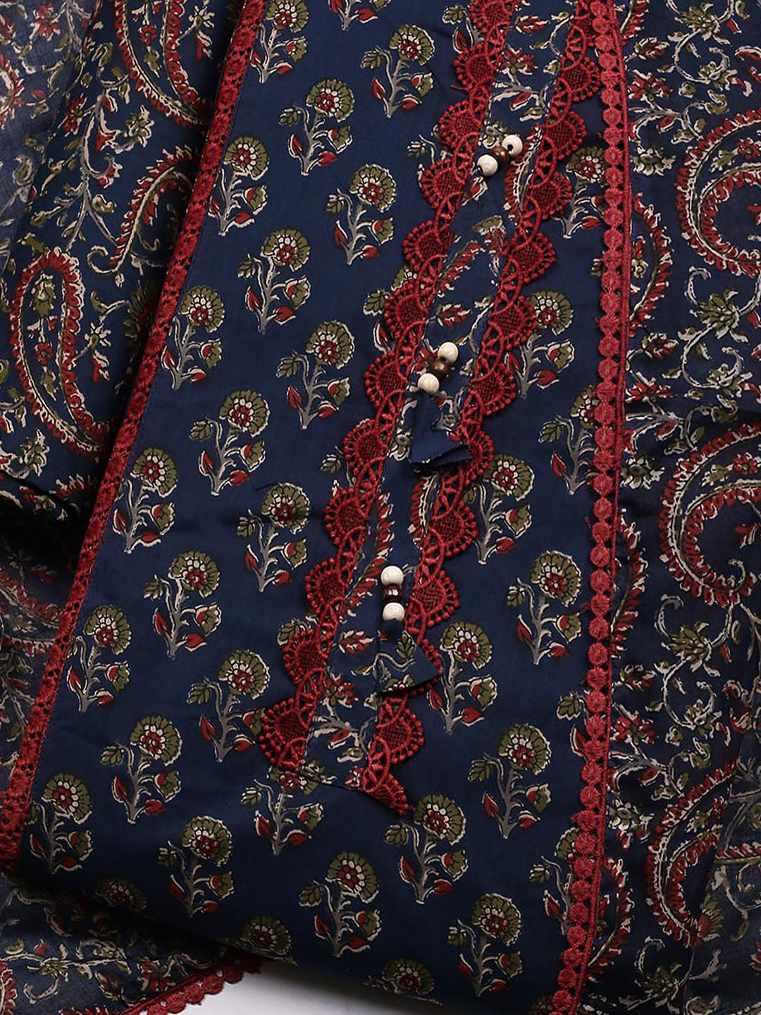 Embroidered Cotton Blend Unstitched Suit With Pant &amp; Dupatta