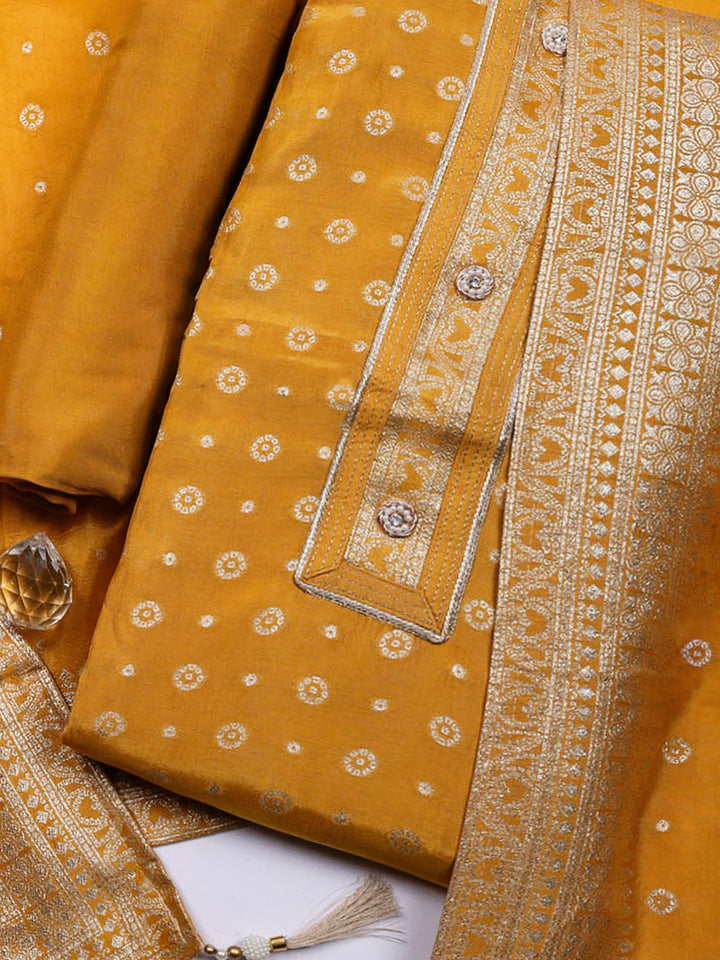 Embroidered Chanderi Unstitched Suit With Pant &amp; Dupatta