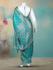 Embelished Satin Rama Green Saree