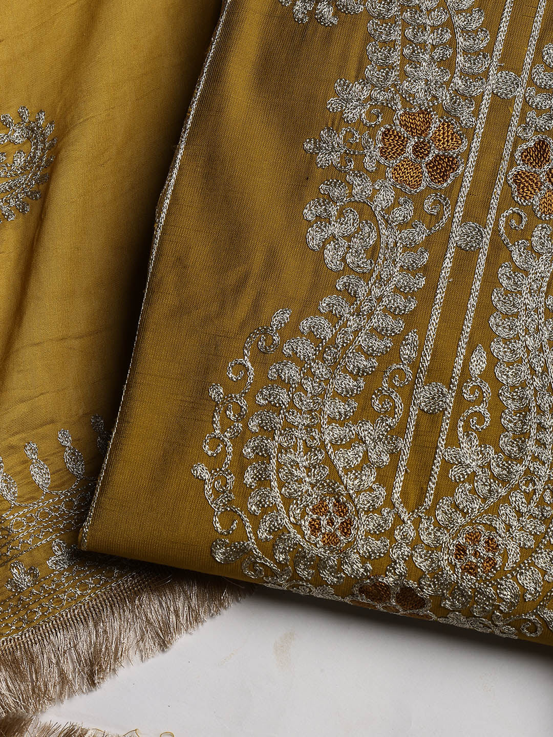 Embroidered Chanderi Unstitched Suit With Dupatta