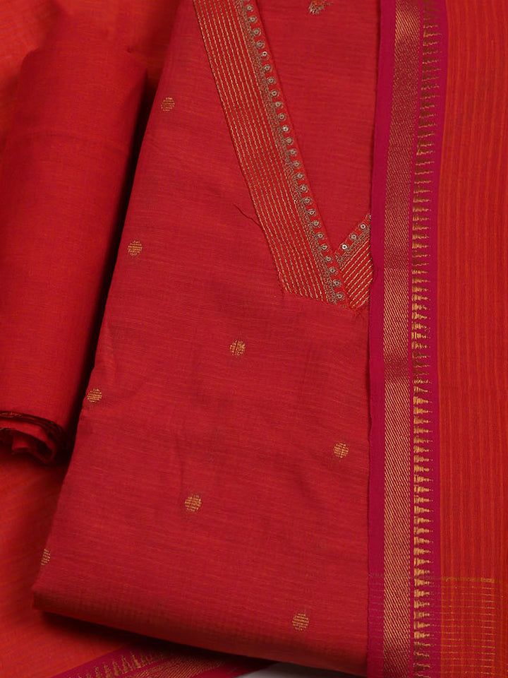 Neck Embroidered Cotton Blend Unstitched Suit With Dupatta