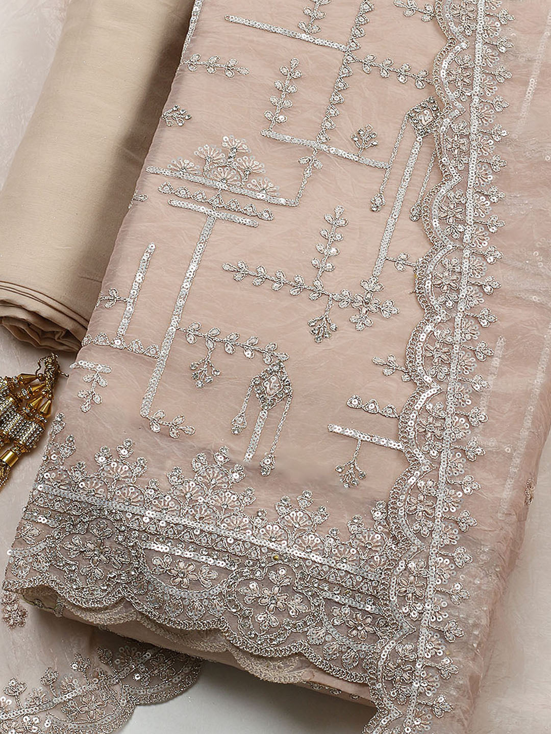 Embroidered Organza Unstitched Suit With Pant &amp; Dupatta