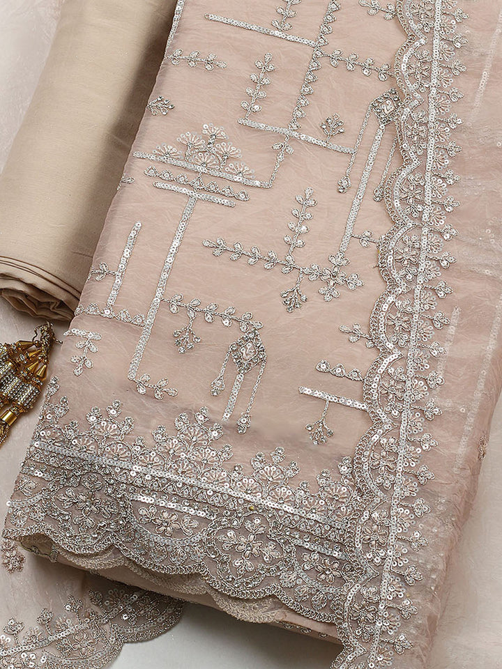 Embroidered Organza Unstitched Suit With Pant &amp; Dupatta
