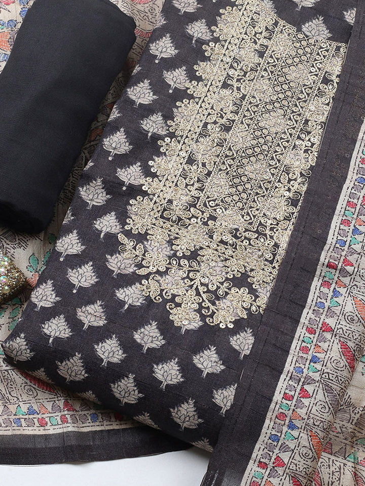 Embroidered Cotton Blend Unstitched Suit With Pant &amp; Dupatta