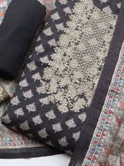 Embroidered Cotton Blend Unstitched Suit With Pant & Dupatta