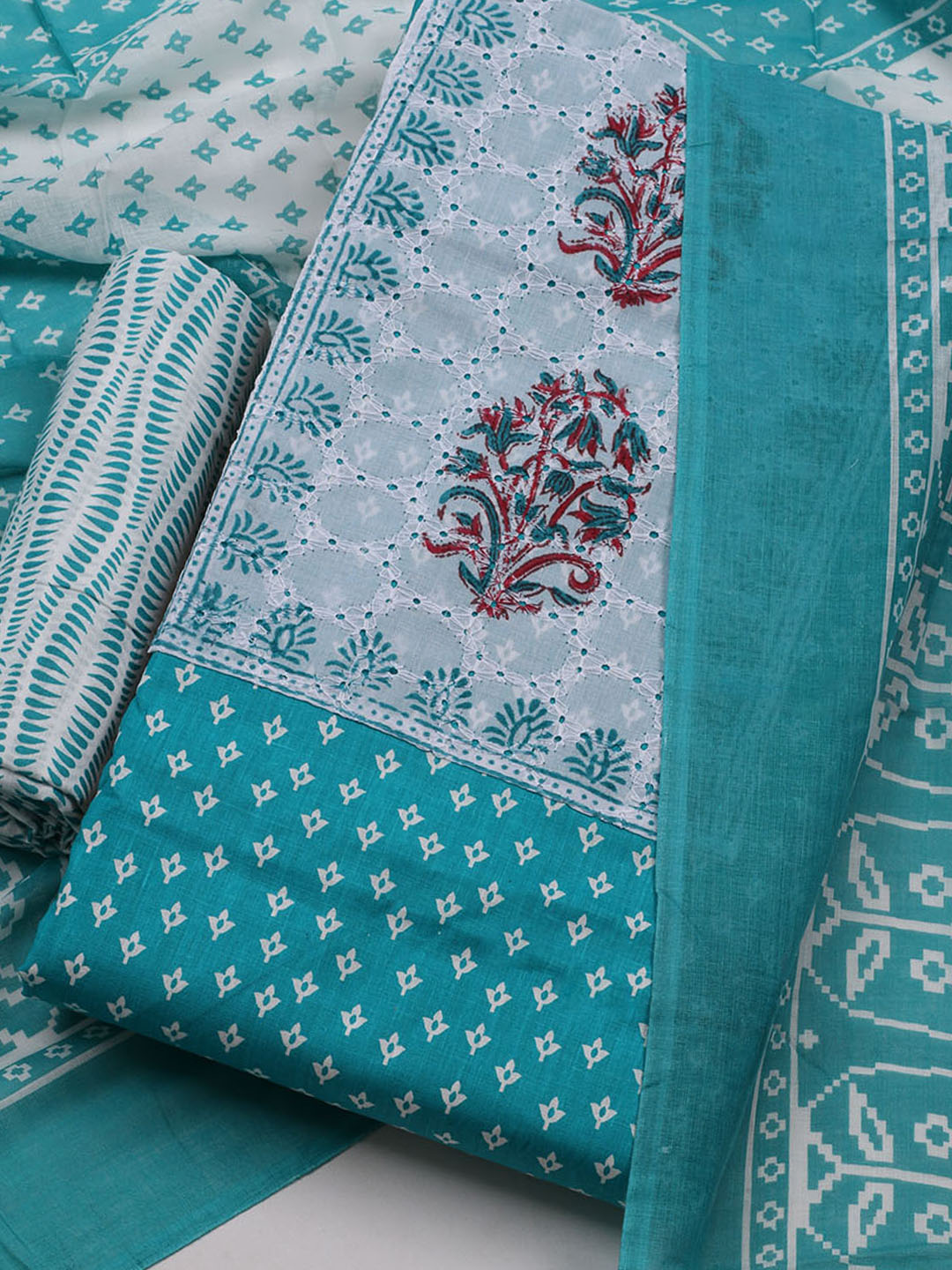 Printed Cotton Blend Unstitched Suit With Dupatta