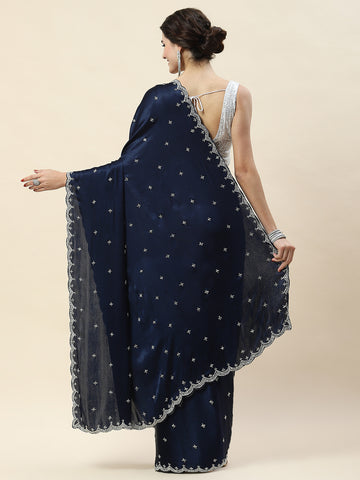 Cutdana Embroidery Chinon Saree