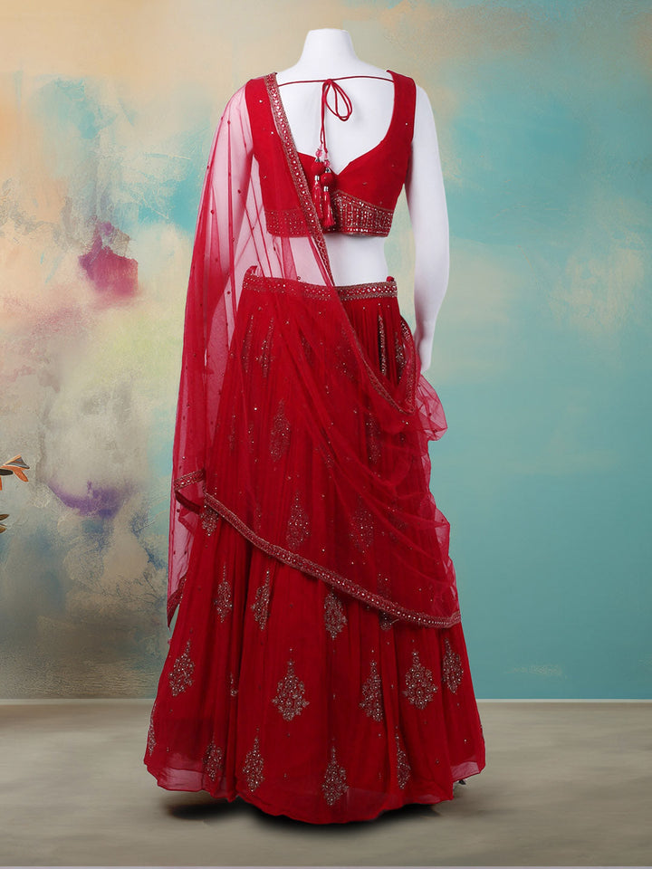 Resham Mirror Work Georgette Choli With Lehenga &amp; Dupatta
