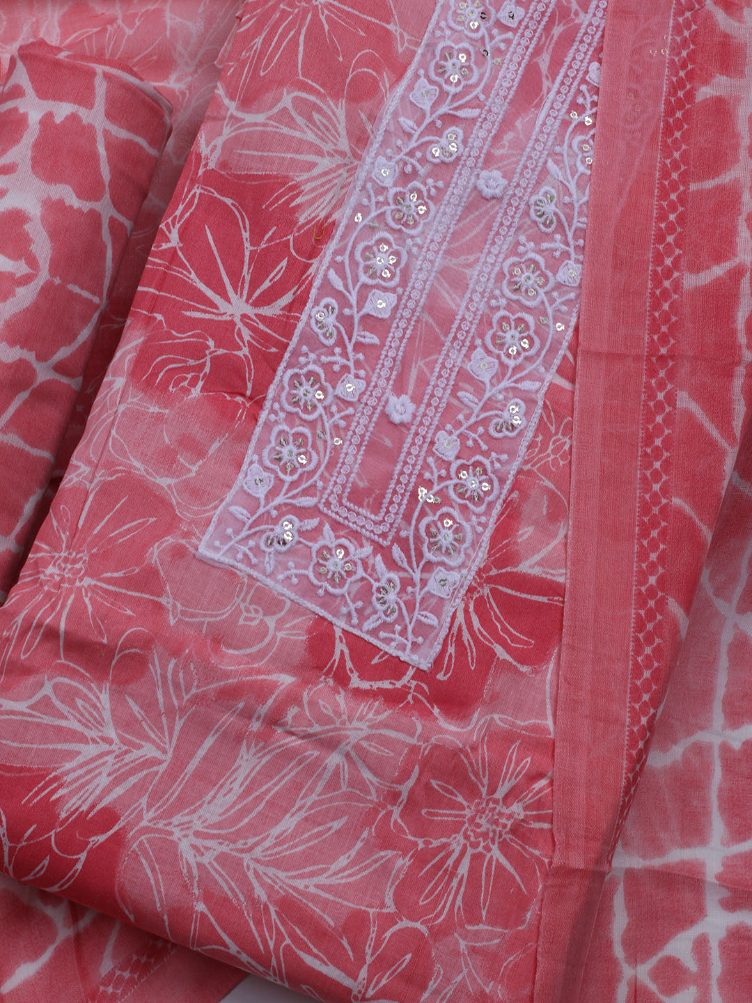 Patch Neck Cotton Blend Unstitched Suit With Dupatta