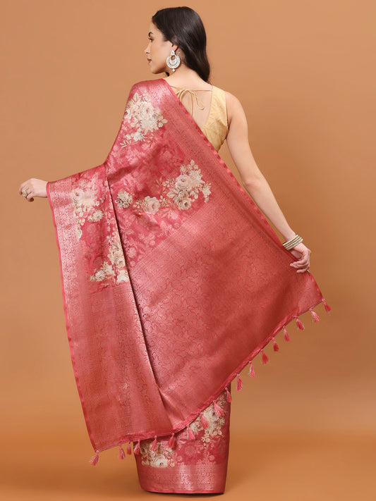 Digital Floral Printed Handloom Saree