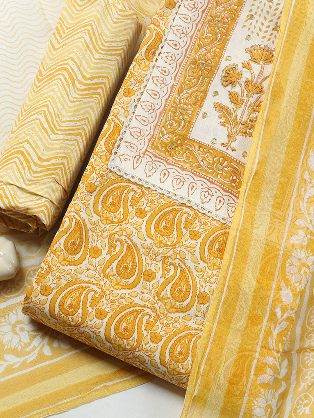 Embroidered Cotton Blend Unstitched Suit With Pant &amp; Dupatta