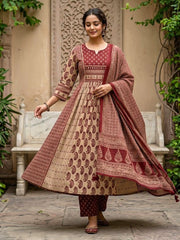 Printed Cotton Blend Kurta With Pant & Dupatta