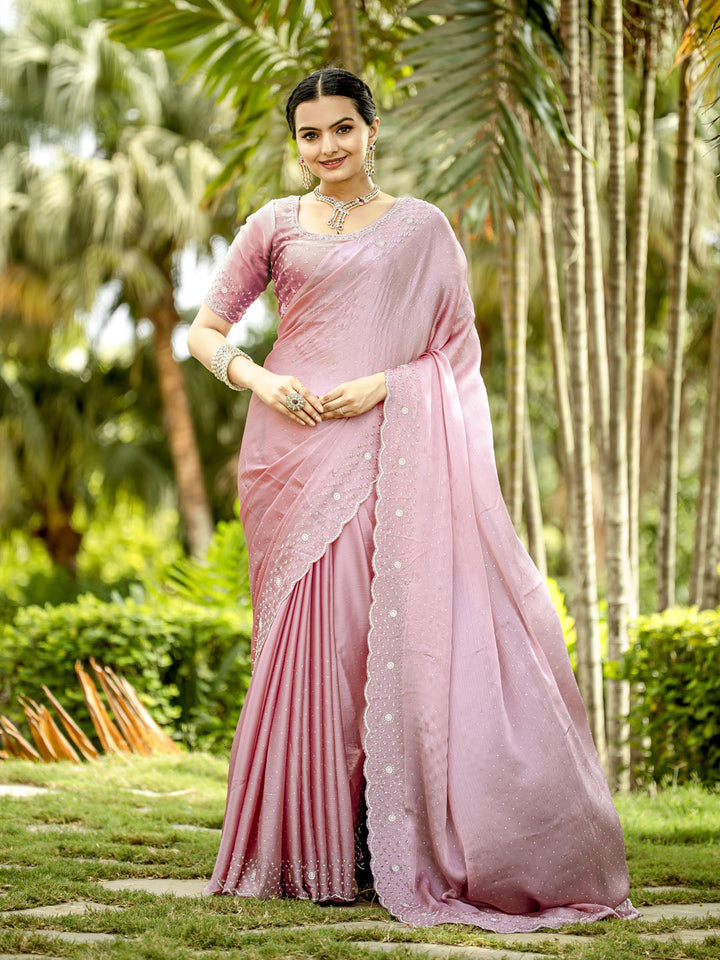 Cutdana Embroidered Chinon Saree