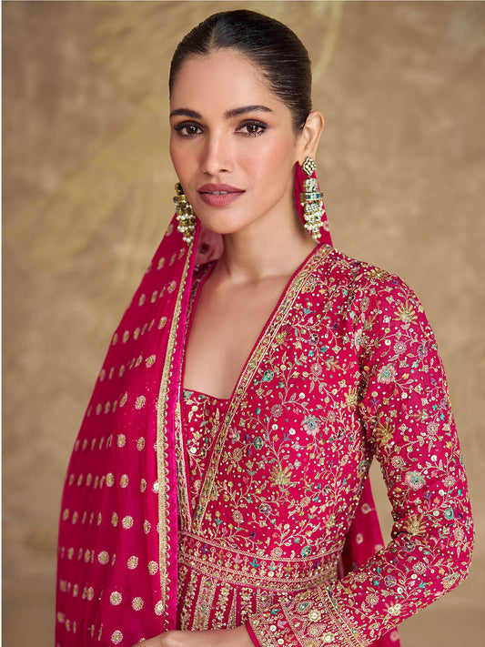 Sequins Embroidery Art Silk Kurta With Churidar And Dupatta