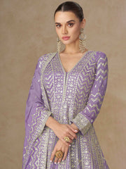 Embroidered Chinon Suit With Pant & Dupatta