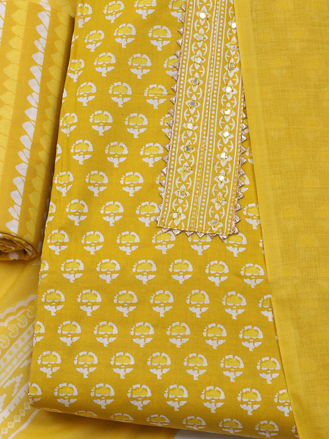 Printed Cotton Blend Unstitched Suit With Dupatta