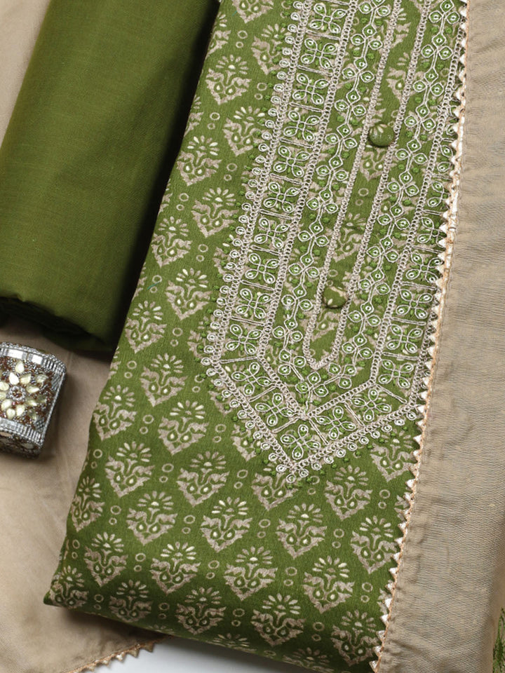 Embroidered Cotton Unstitched Suit With Pant &amp; Dupatta
