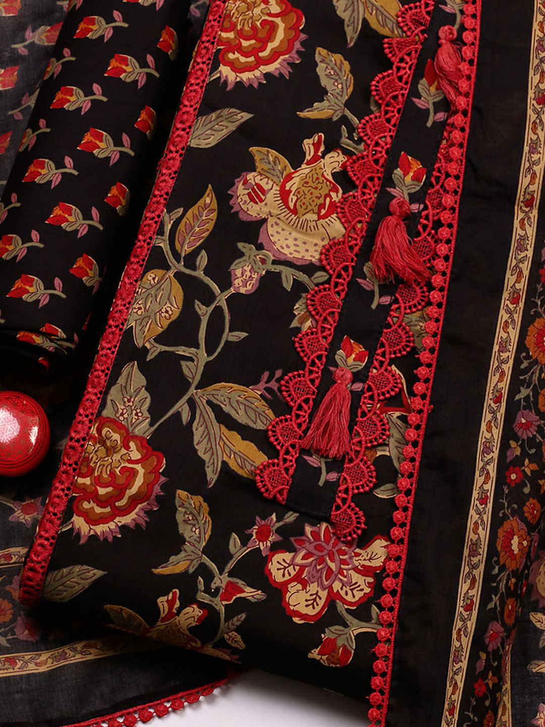 Embroidered Cotton Blend Unstitched Suit With Pant &amp; Dupatta