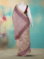 Printed Tussar Magenta Beige Saree