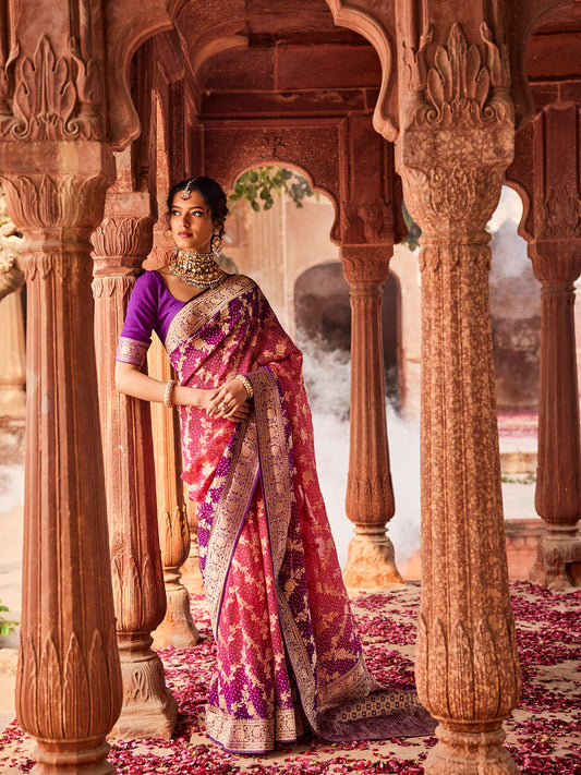 Zari Bandhani Gharchola Ombre Georgette Saree