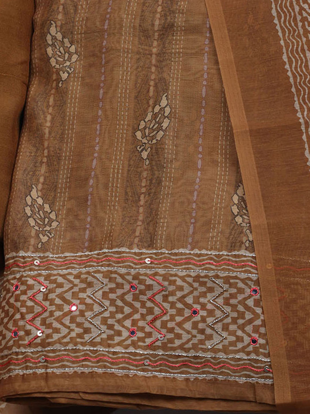 Printed Chanderi Unstitched Suit With Dupatta