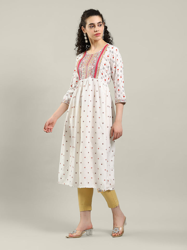 Neck Embroidered Cotton Blend Kurta &amp; Pants