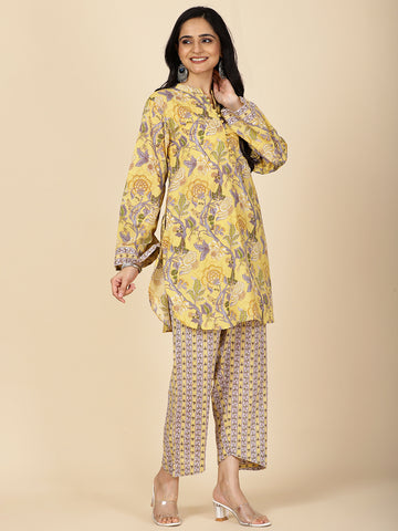 Floral Printed Cotton Kurti With Pants