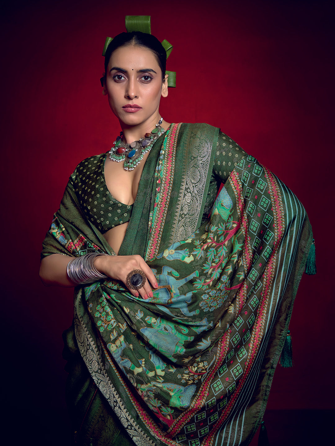 Abstract Printed Art Silk Saree