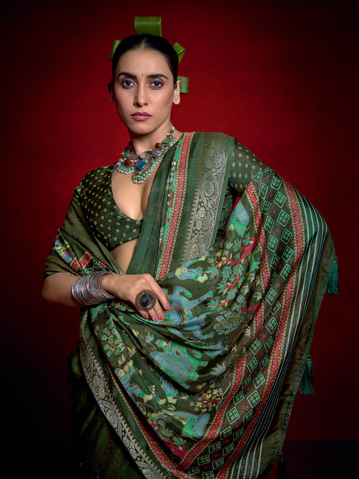 Abstract Printed Art Silk Saree