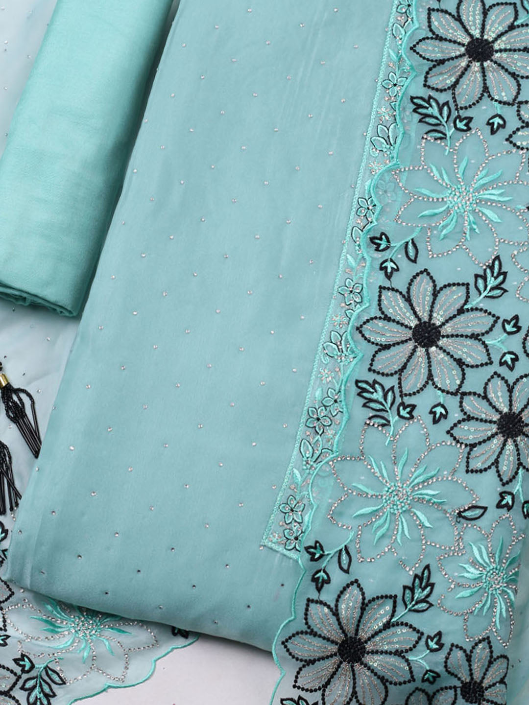 Embellished Organza Unstitched Suit With Pant &amp; Dupatta