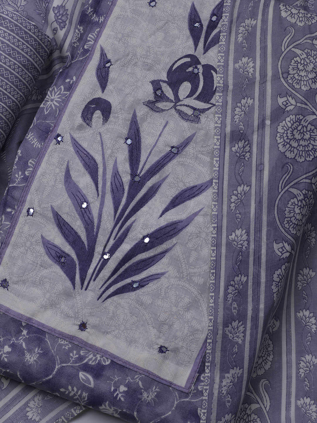 Printed Cotton Blend Unstitched Suit With Dupatta