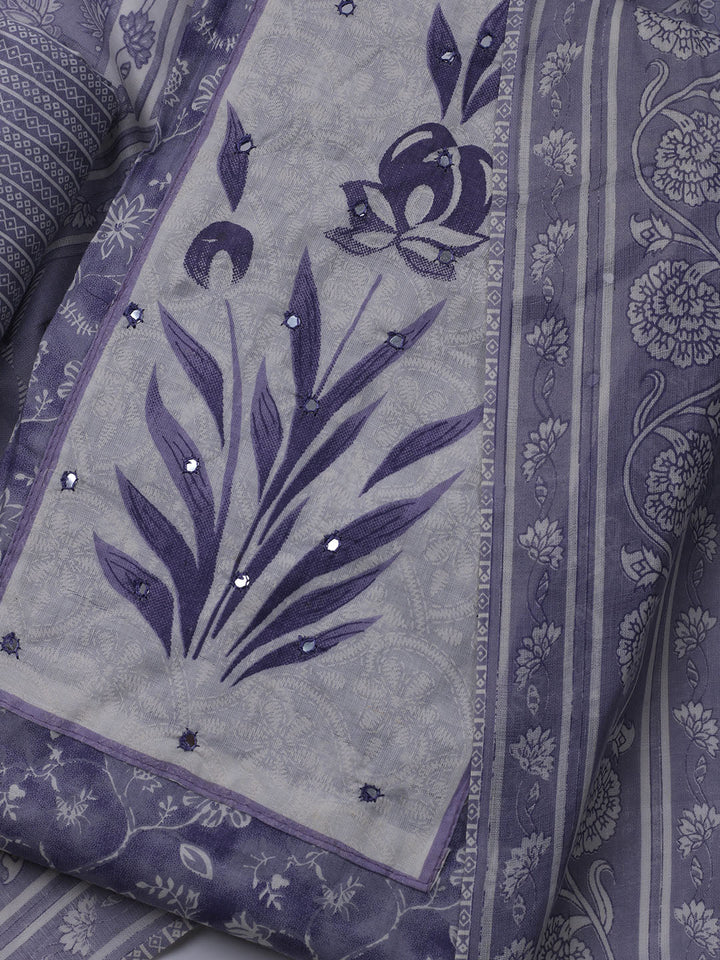 Printed Cotton Blend Unstitched Suit With Dupatta