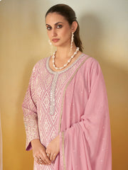 Embroidered Geogrette Kurta With Plazzo & Dupatta