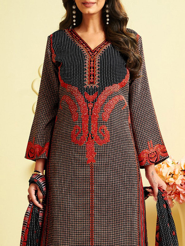 Printed Crepe Unstitched Suit With Pant &amp; Dupatta